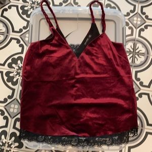 Maroon Velvet & black lace camisole